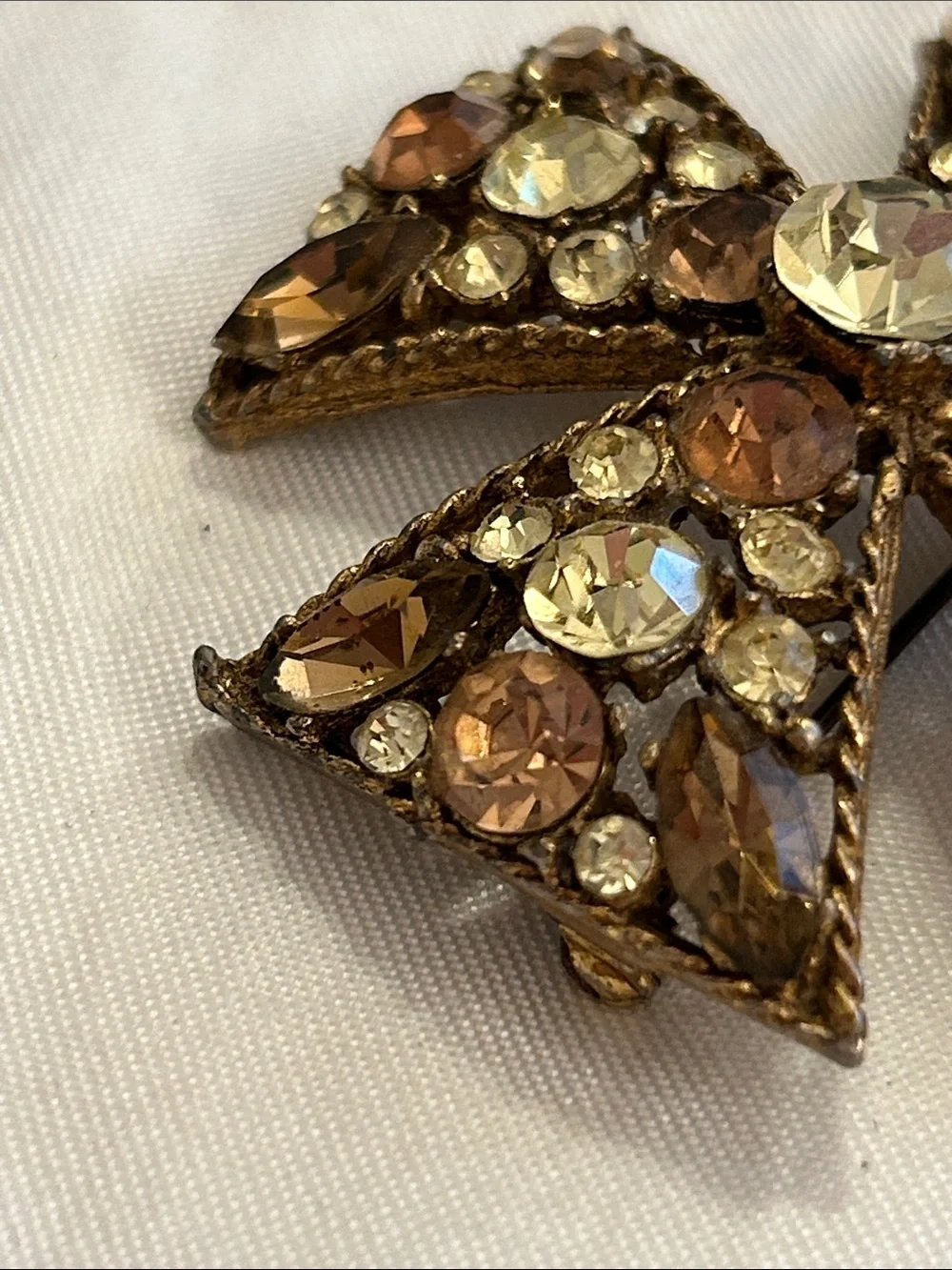 Brown, Amber, Champagne Crystal Cross Brooch - Women Jewelry
